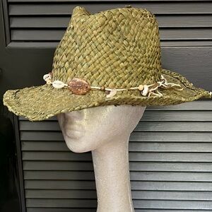 Panama Jack Women’s Outback Drifter Straw Sun Hat with Shell Hatband, OSFM